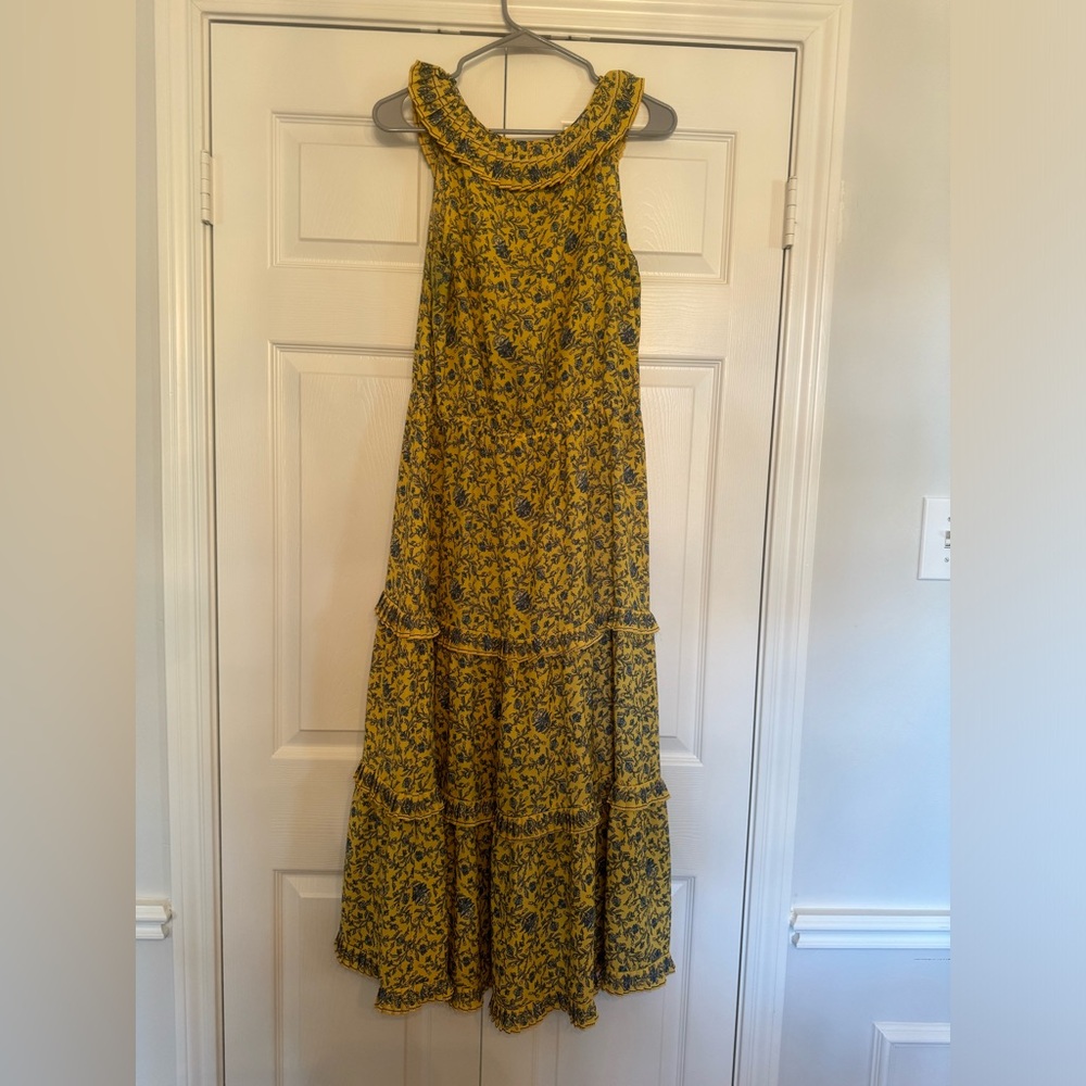 Yellow and blue floral tiered maxi dress